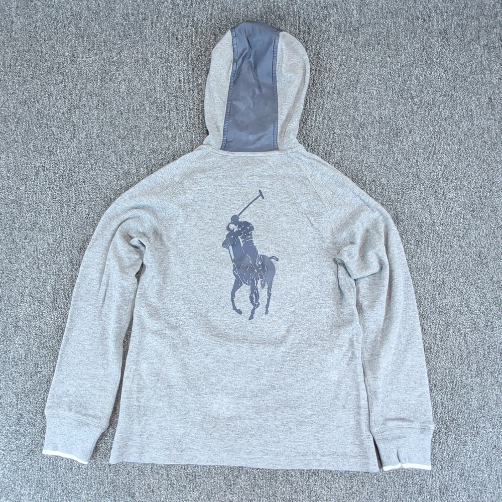 Polo Ralph Lauren Performance Henley Hoodie Boys M 10-12 Gray Cotton Viscose — photo 2
